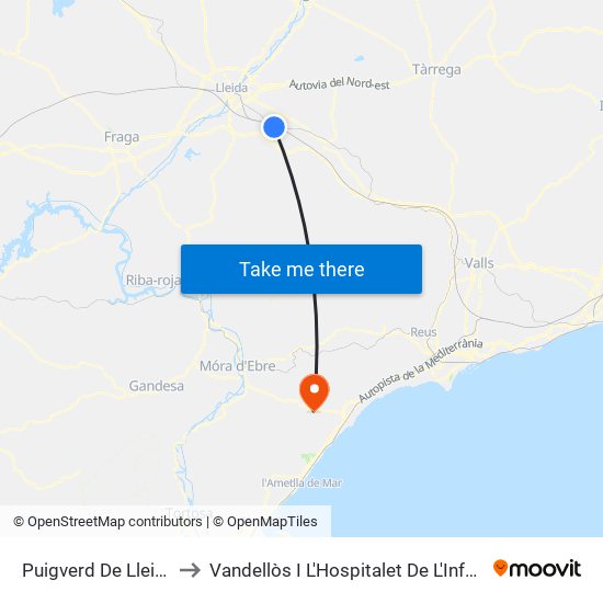 Puigverd De Lleida to Vandellòs I L'Hospitalet De L'Infant map