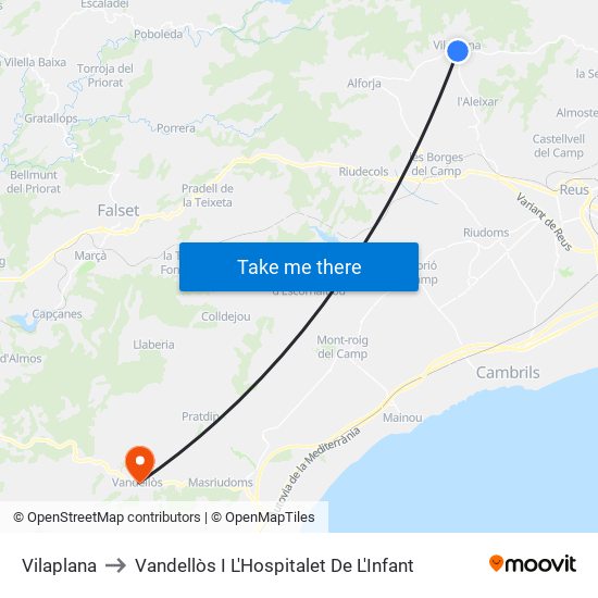 Vilaplana to Vandellòs I L'Hospitalet De L'Infant map