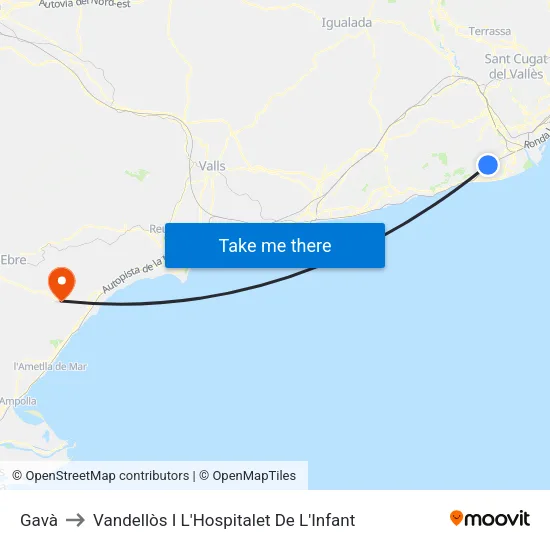 Gavà to Vandellòs I L'Hospitalet De L'Infant map
