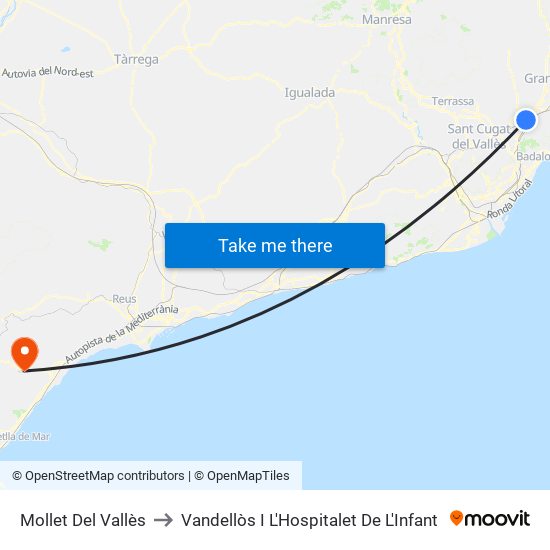 Mollet Del Vallès to Vandellòs I L'Hospitalet De L'Infant map