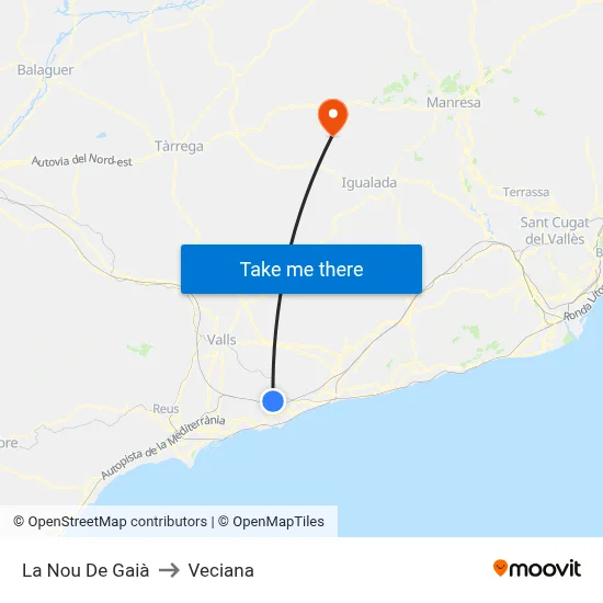 La Nou De Gaià to Veciana map