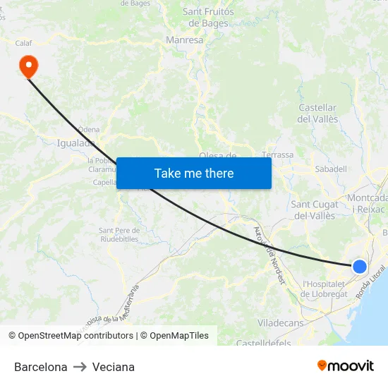 Barcelona to Veciana map