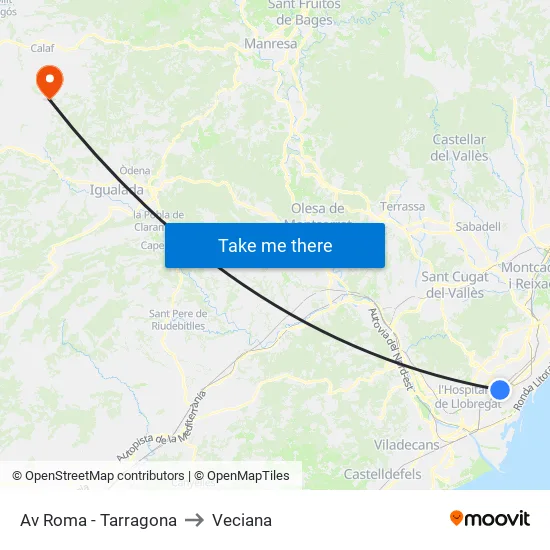 Av Roma - Tarragona to Veciana map