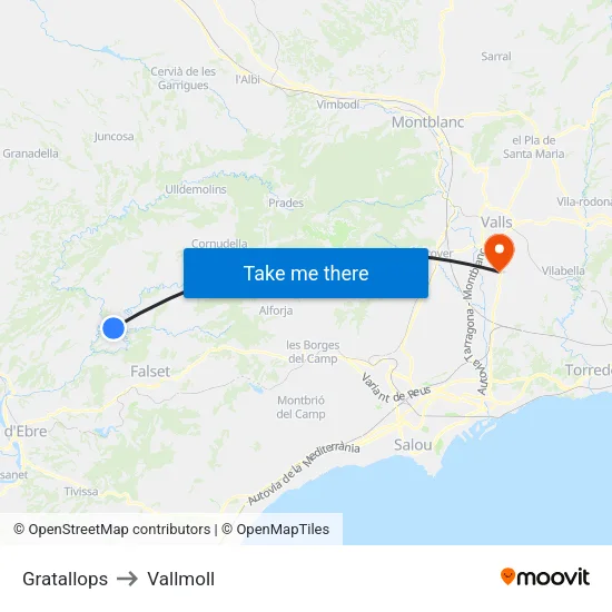 Gratallops to Vallmoll map