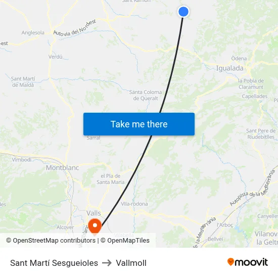 Sant Martí Sesgueioles to Vallmoll map