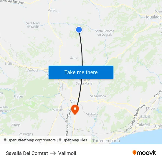 Savallà Del Comtat to Vallmoll map