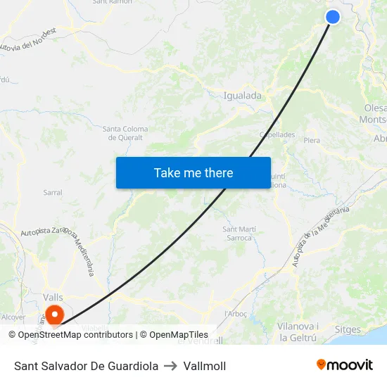 Sant Salvador De Guardiola to Vallmoll map