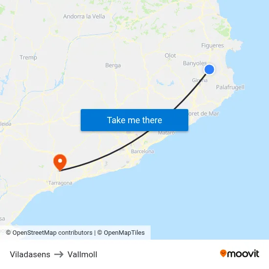 Viladasens to Vallmoll map