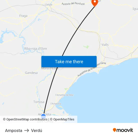 Amposta to Verdú map