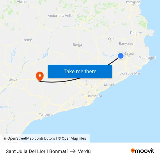 Sant Julià Del Llor I Bonmatí to Verdú map