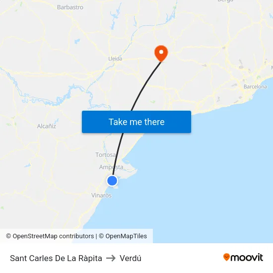 Sant Carles De La Ràpita to Verdú map