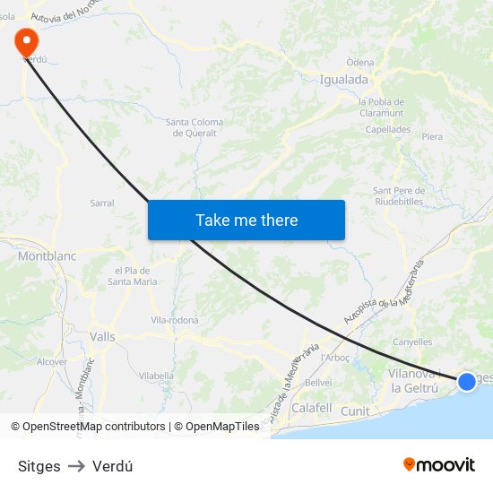 Sitges to Verdú map