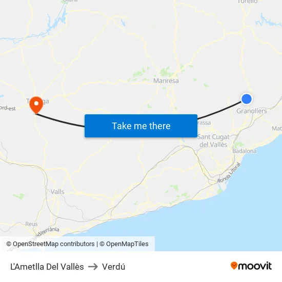 L'Ametlla Del Vallès to Verdú map