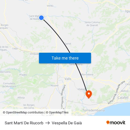 Sant Martí De Riucorb to Vespella De Gaià map