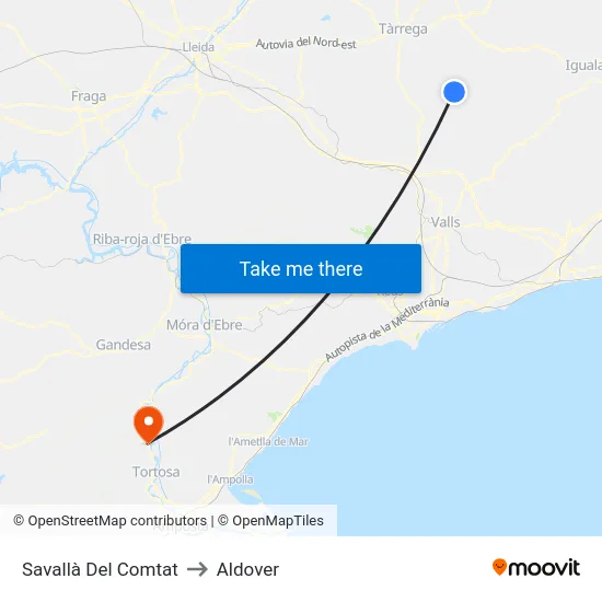 Savallà Del Comtat to Aldover map