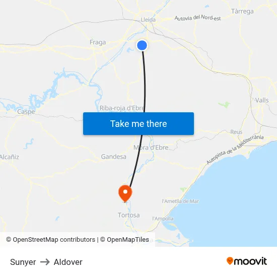 Sunyer to Aldover map
