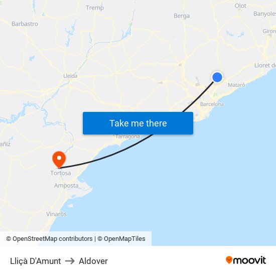 Lliçà D'Amunt to Aldover map