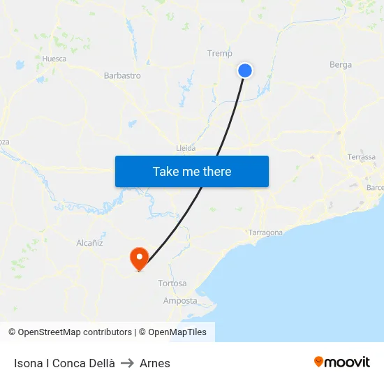 Isona I Conca Dellà to Arnes map