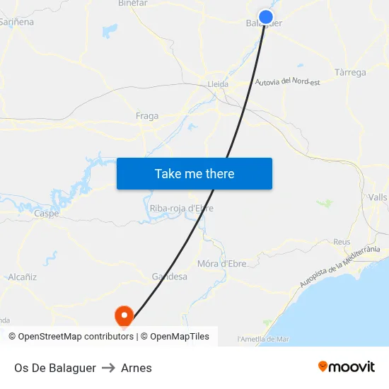 Os De Balaguer to Arnes map