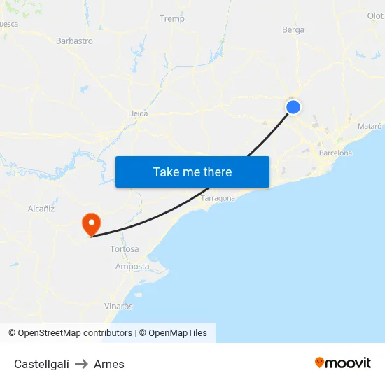 Castellgalí to Arnes map