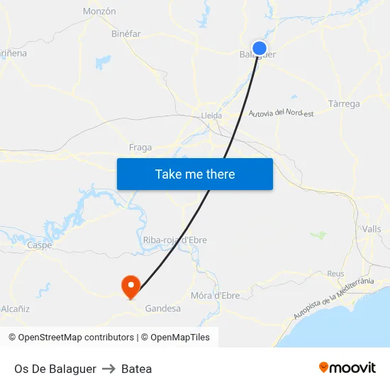 Os De Balaguer to Batea map
