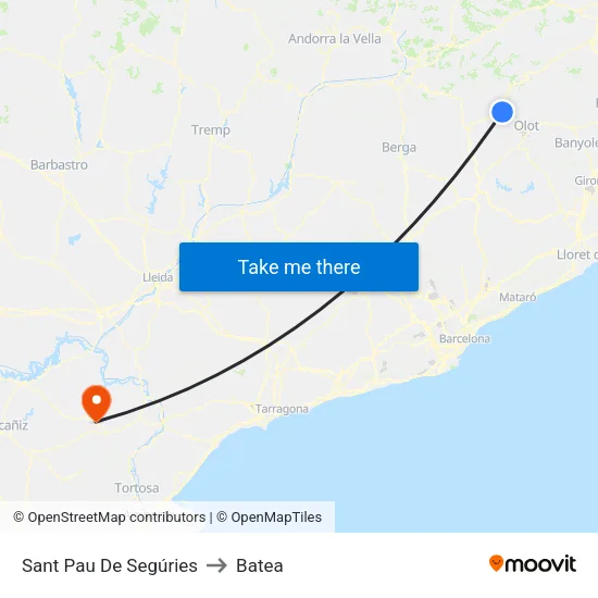 Sant Pau De Segúries to Batea map