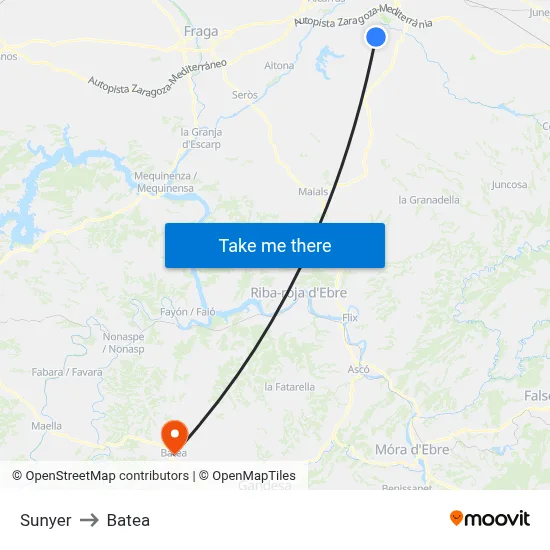 Sunyer to Batea map