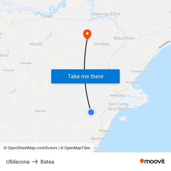 Ulldecona to Batea map