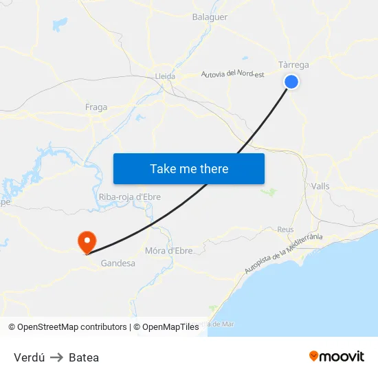 Verdú to Batea map