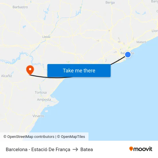 Barcelona - Estació De França to Batea map