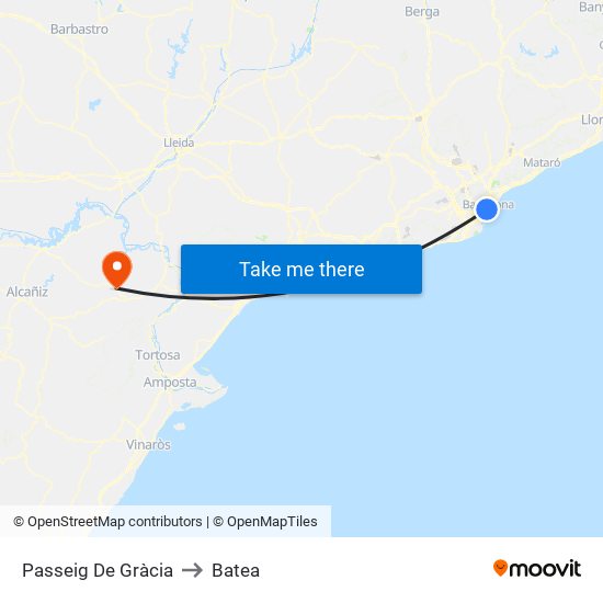 Passeig De Gràcia to Batea map