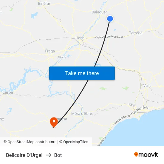 Bellcaire D'Urgell to Bot map