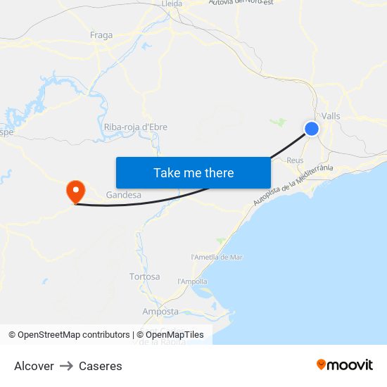 Alcover to Caseres map