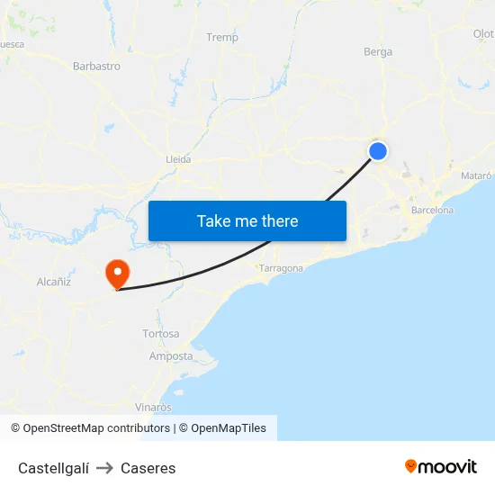 Castellgalí to Caseres map