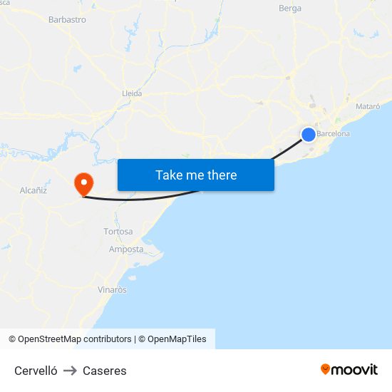 Cervelló to Caseres map