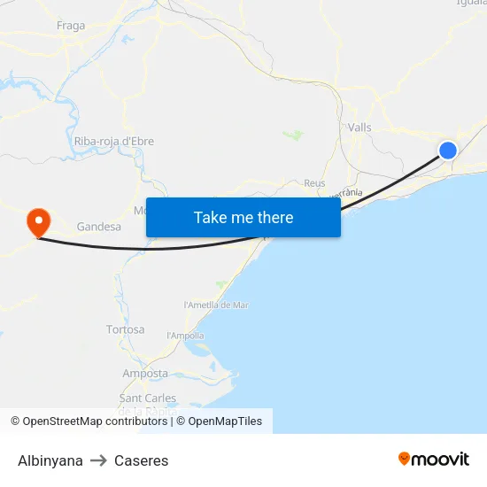Albinyana to Caseres map