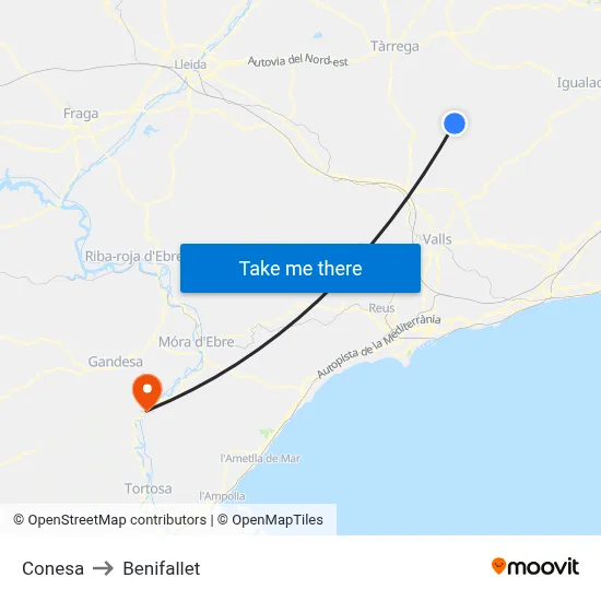 Conesa to Benifallet map