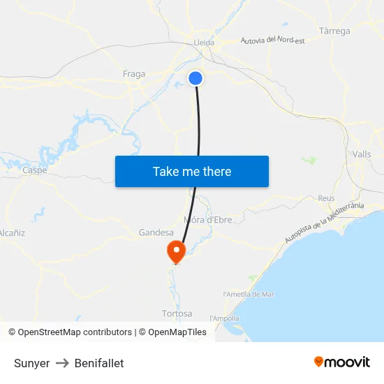 Sunyer to Benifallet map