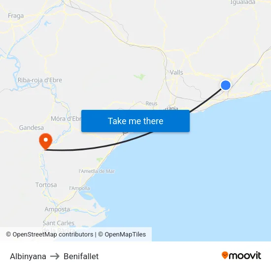 Albinyana to Benifallet map
