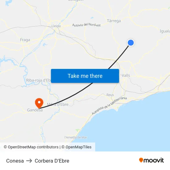 Conesa to Corbera D'Ebre map