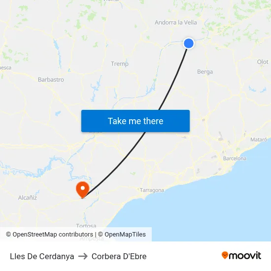 Lles De Cerdanya to Corbera D'Ebre map
