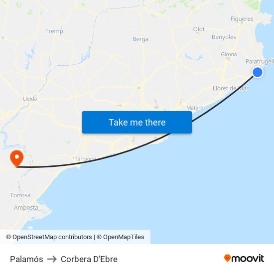 Palamós to Corbera D'Ebre map