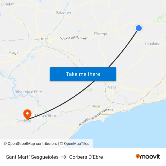 Sant Martí Sesgueioles to Corbera D'Ebre map