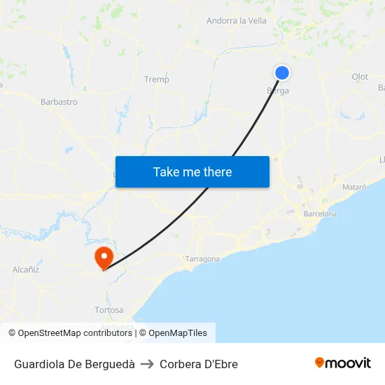 Guardiola De Berguedà to Corbera D'Ebre map