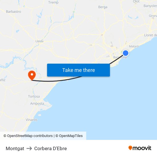 Montgat to Corbera D'Ebre map