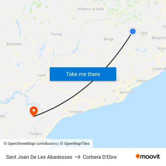 Sant Joan De Les Abadesses to Corbera D'Ebre map