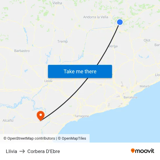 Llívia to Corbera D'Ebre map