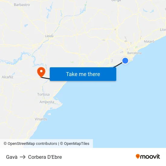 Gavà to Corbera D'Ebre map