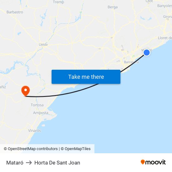 Mataró to Horta De Sant Joan map