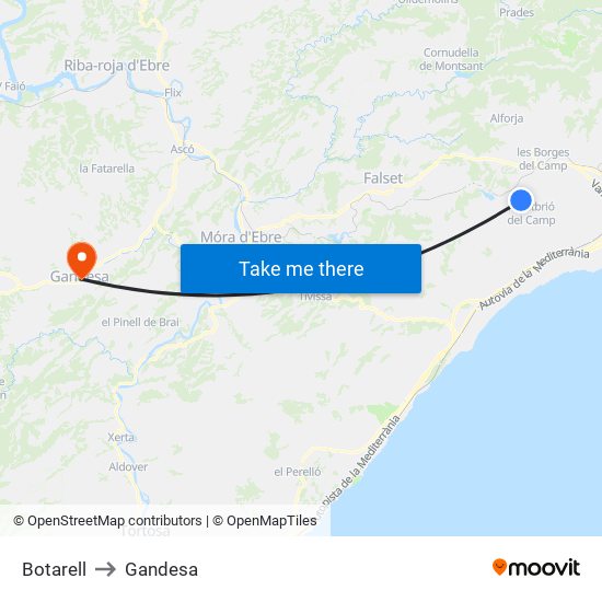 Botarell to Gandesa map